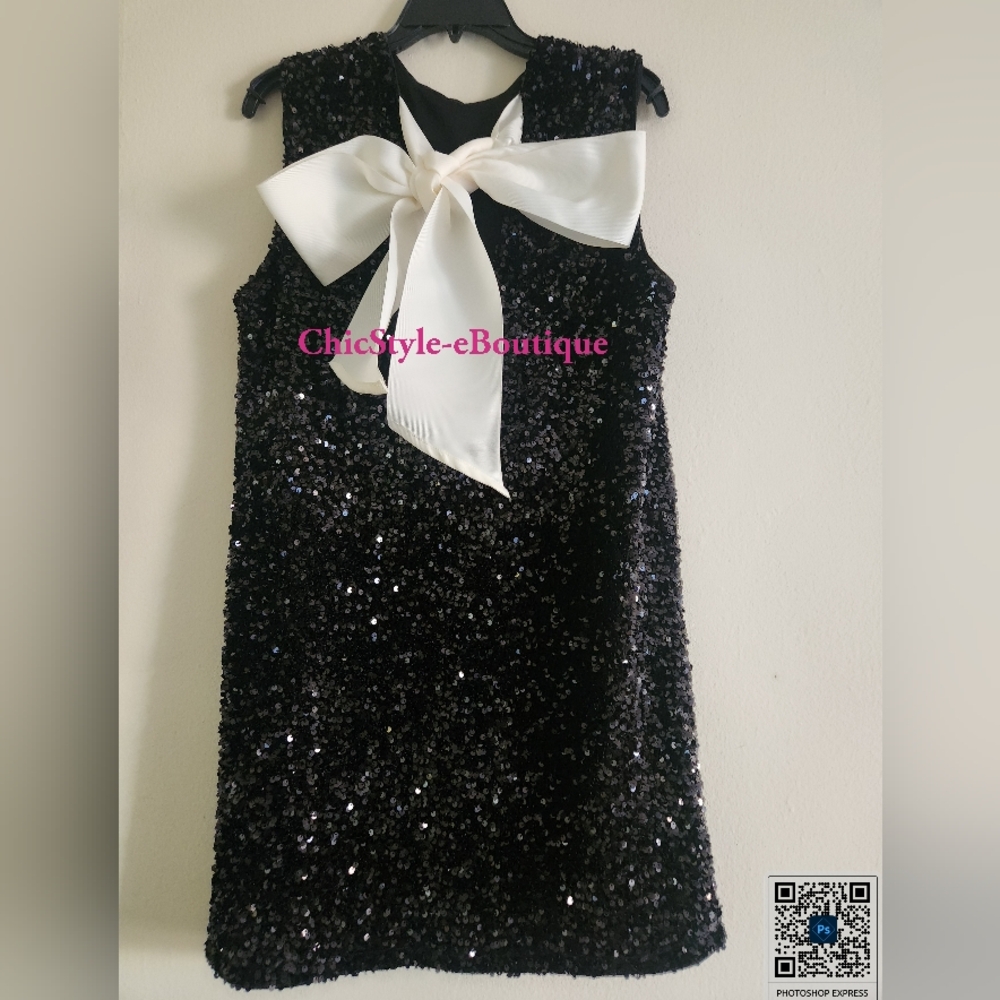 H&M Sequined Tie-back Dress Black white Back Tie Holidays Edition BNWT